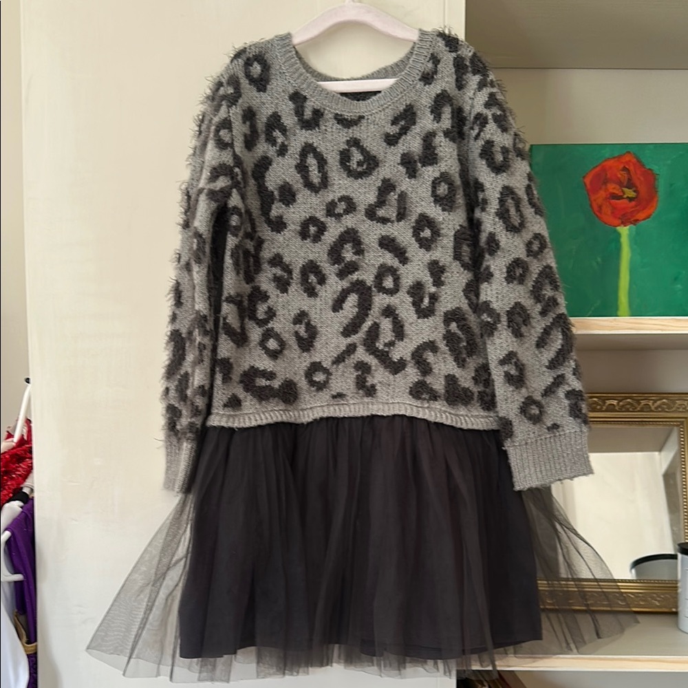 Leopard Print Sweater with Tulle Skirt